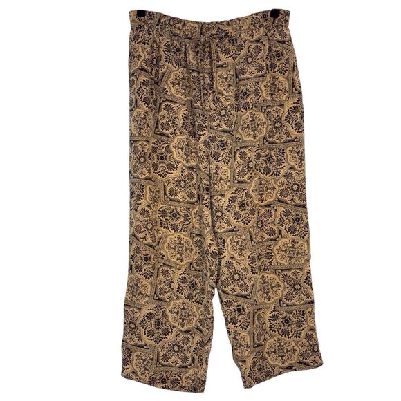 Daniel Field Pants - Daniel Field 100% Silk Capri Pants Womens Large 14/16 Black Brown Exotic Print